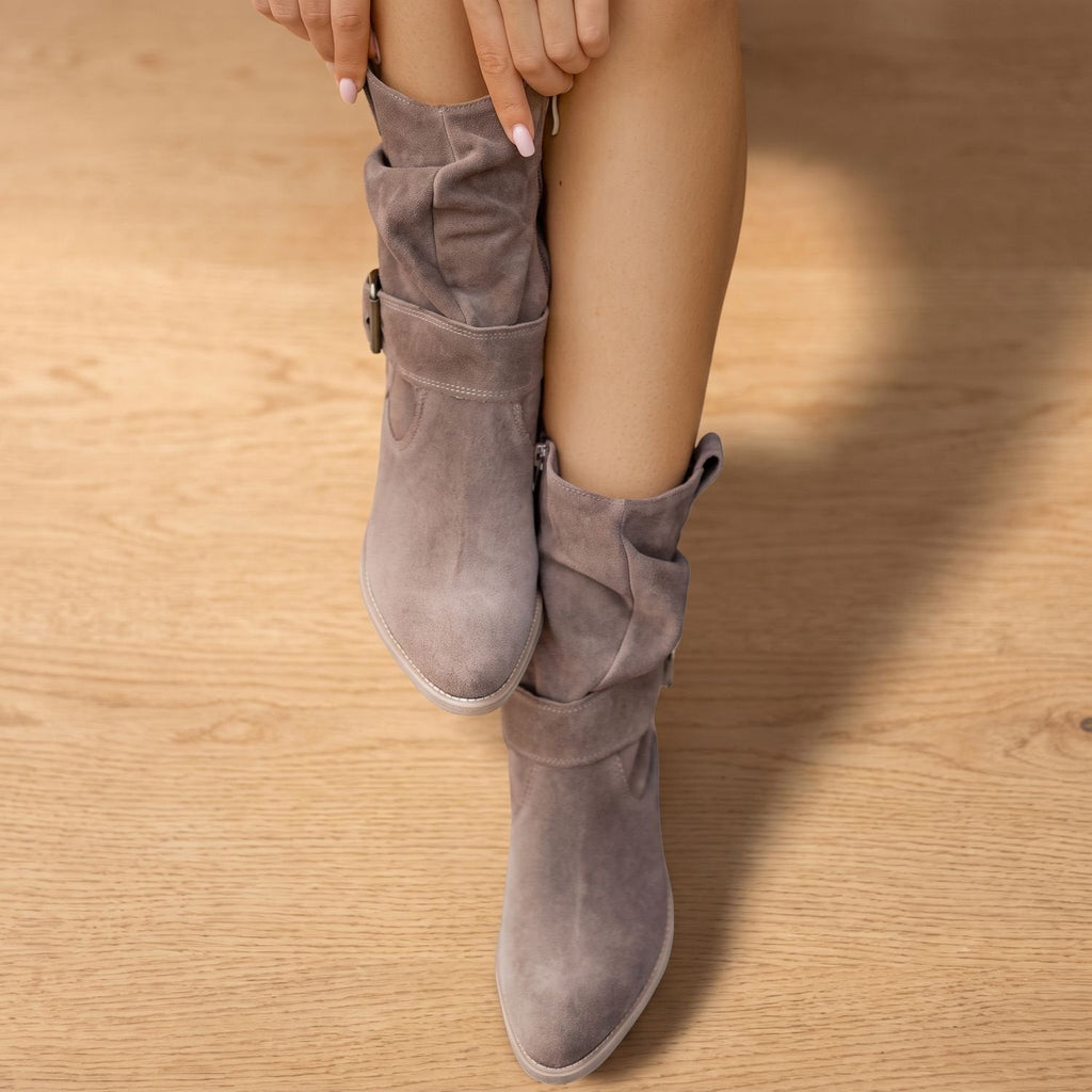 Women's Side-Zip Suede Ankle Boots with Softly Slouched Shaft