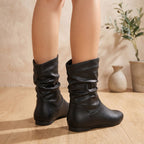 Women's Ruched Slouch Boots with Flat Sole and Stretch Panels