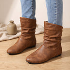 Women's Ruched Slouch Boots with Flat Sole and Stretch Panels