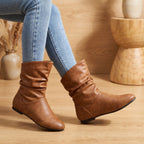 Women's Ruched Slouch Boots with Flat Sole and Stretch Panels