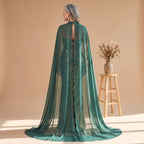 Women's Mesh-Cape Fishtail Sequin Gown for Formal Evenings