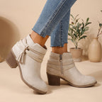 Women's Western Faux Suede Ankle Boots with Tassels and Mid Heel