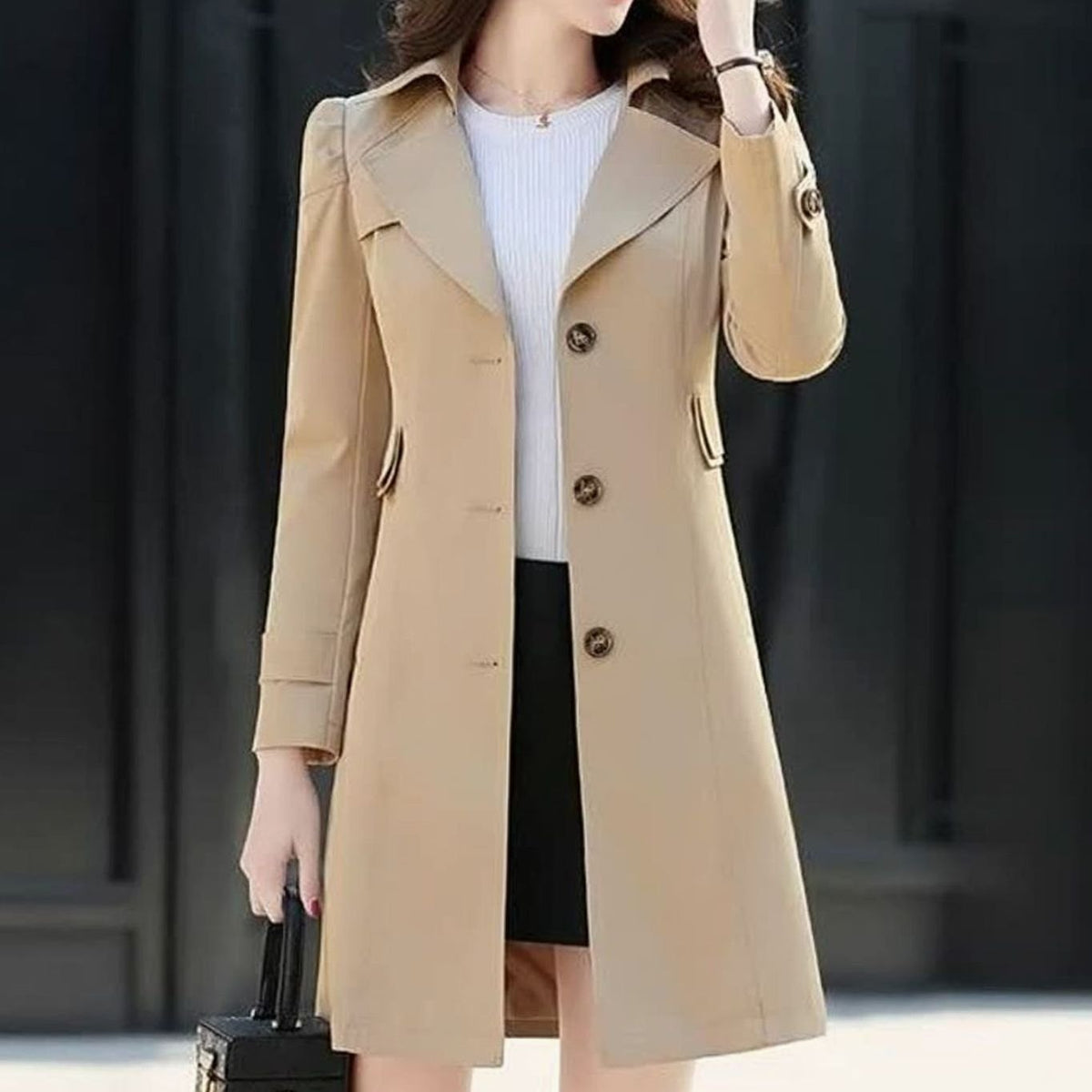 Women's Washable Single-Breasted Trench Coat for Work and Weekends - Khaki