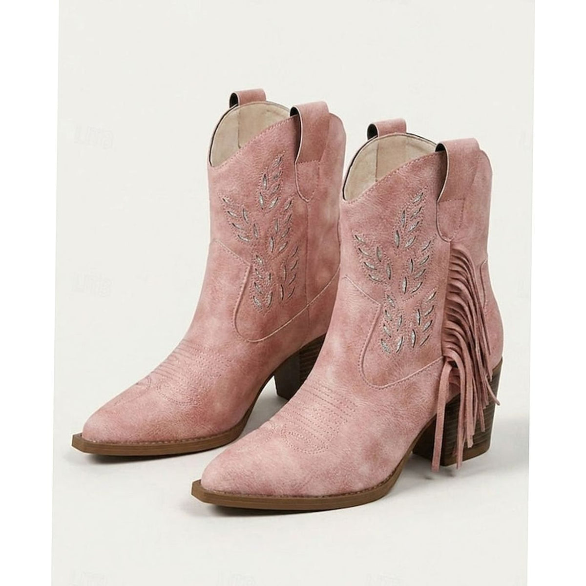 Women's Festival Western Boots with Side Tassel and Pointed Toe - Pink