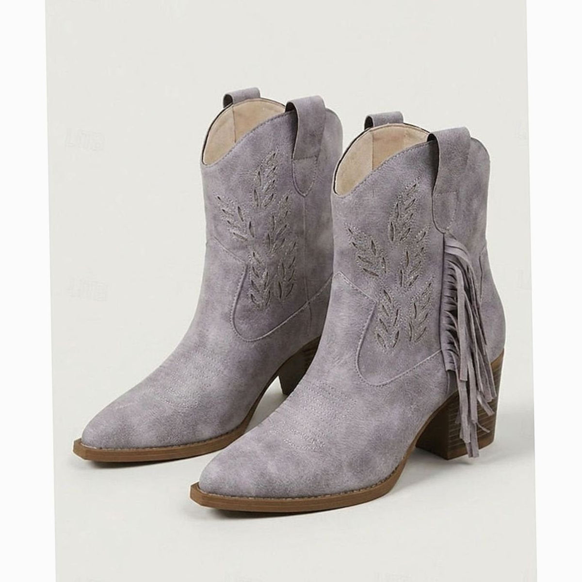 Women's Festival Western Boots with Side Tassel and Pointed Toe - Purple