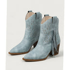 Women's Festival Western Boots with Side Tassel and Pointed Toe - Blue