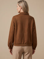 Women's Hip-Length Diamond-Texture Bomber with Press-Stud Pockets