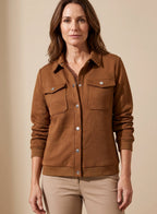 Women's Hip-Length Diamond-Texture Bomber with Press-Stud Pockets