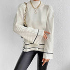 Women's Stripe-Cuff Bell-Sleeve Mock Neck Jumper