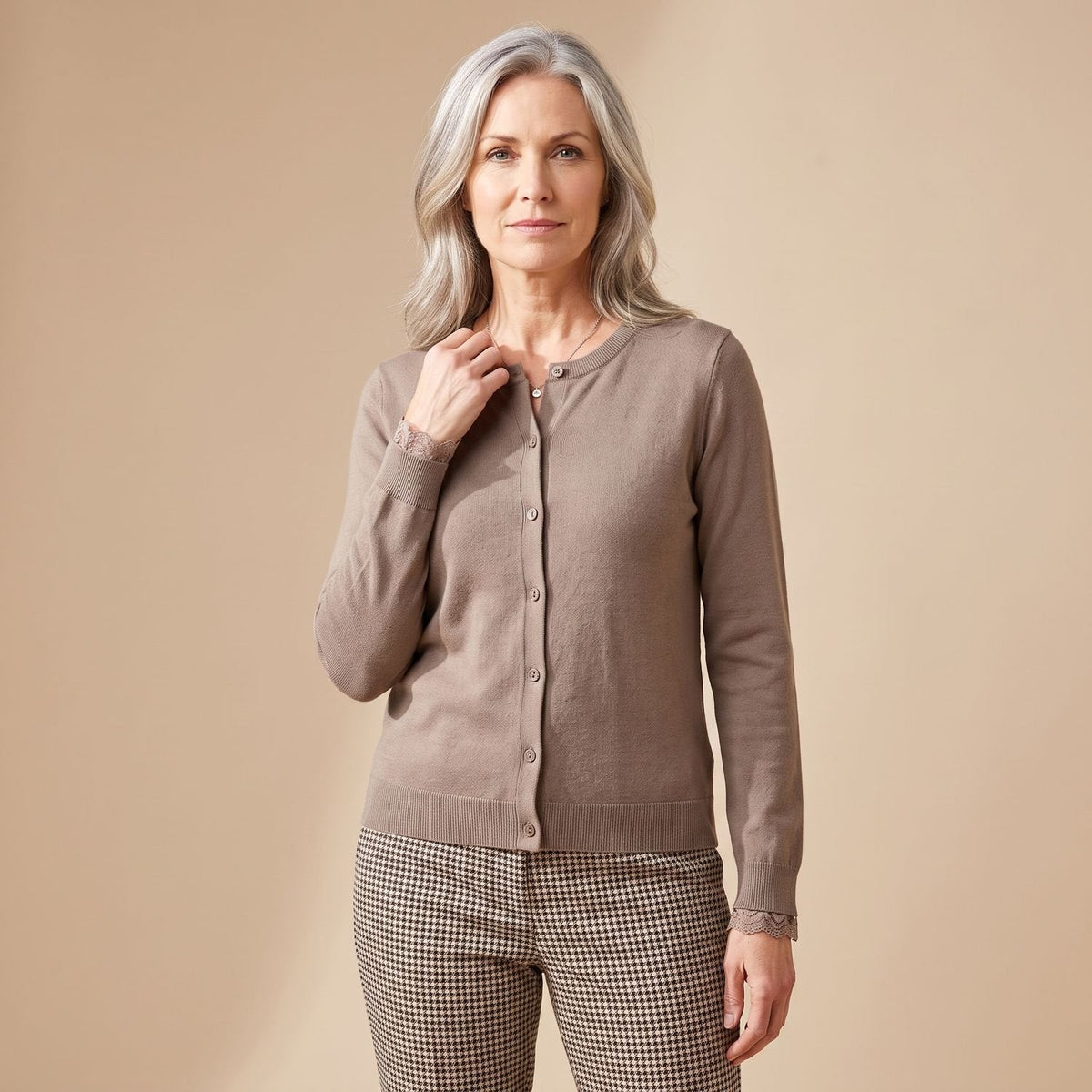 Women's V-Neck Light Knit Cardigan for Office and Weekends - Brown