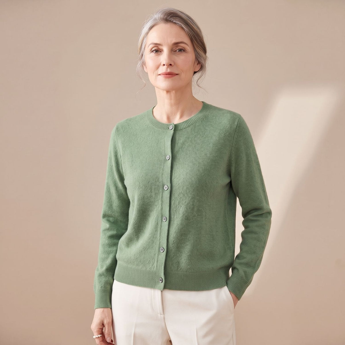 Women's V-Neck Light Knit Cardigan for Office and Weekends - Light Green
