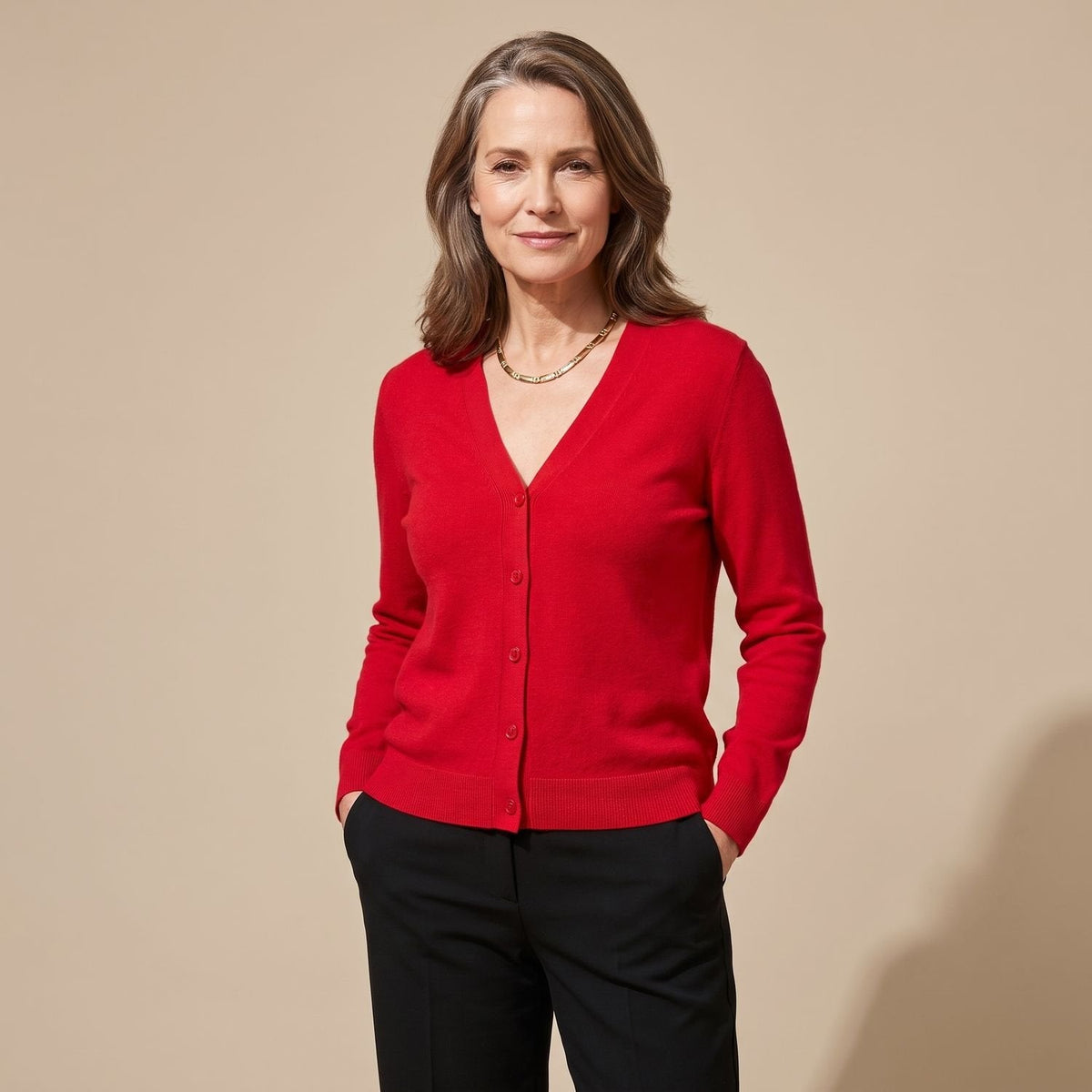 Women's V-Neck Light Knit Cardigan for Office and Weekends - Red