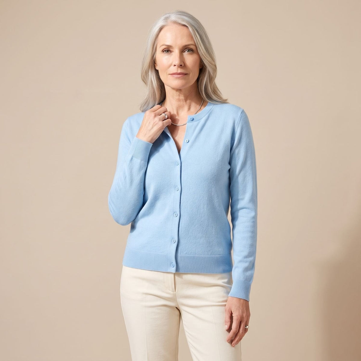 Women's V-Neck Light Knit Cardigan for Office and Weekends - Light Blue