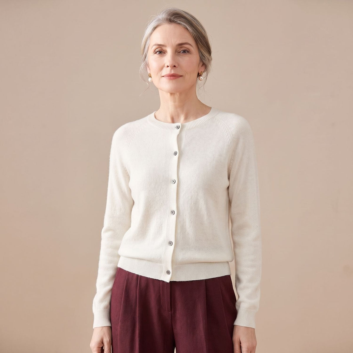Women's V-Neck Light Knit Cardigan for Office and Weekends - White