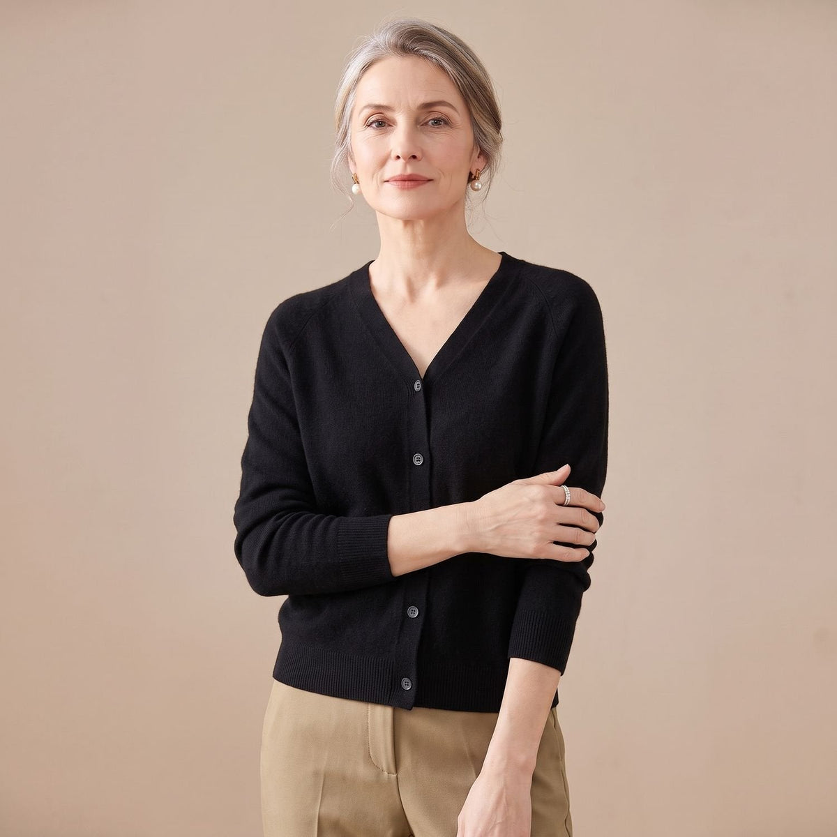 Women's V-Neck Light Knit Cardigan for Office and Weekends - Black