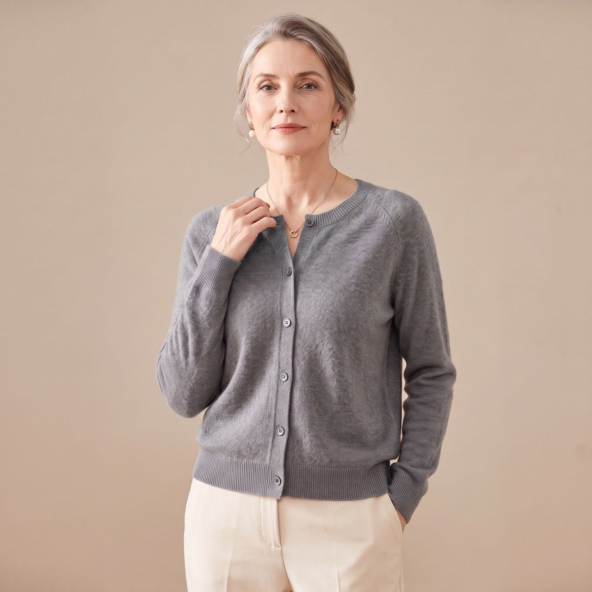 Women's V-Neck Light Knit Cardigan for Office and Weekends - Grey