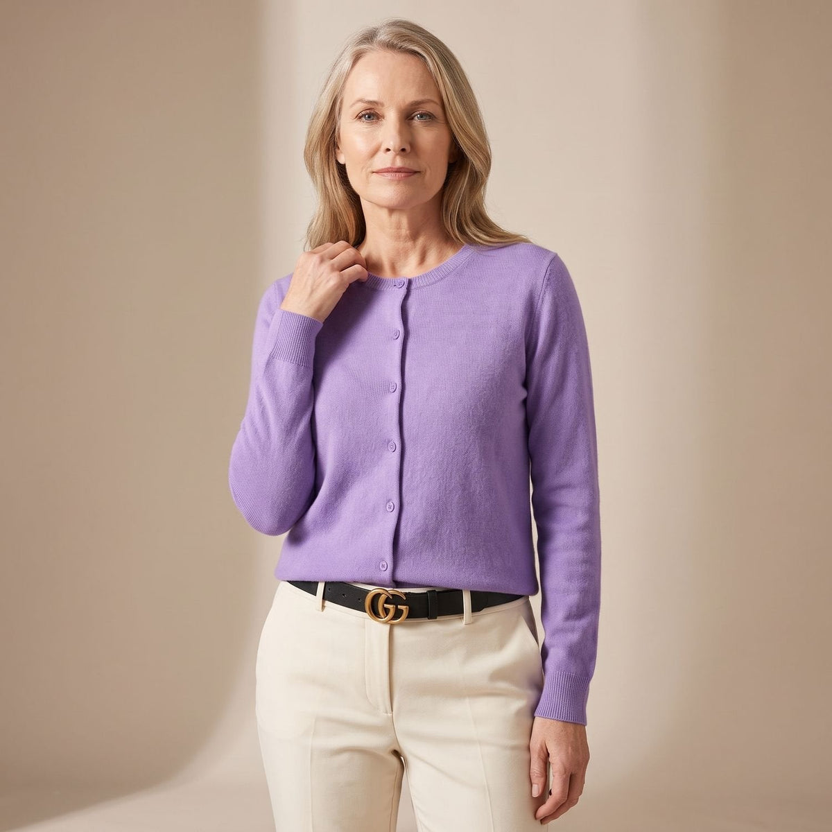 Women's V-Neck Light Knit Cardigan for Office and Weekends - Purple