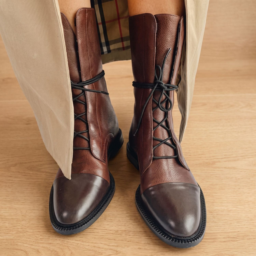 Women's Retro-Inspired Lace-Front Boots with Removable Insole - Brown