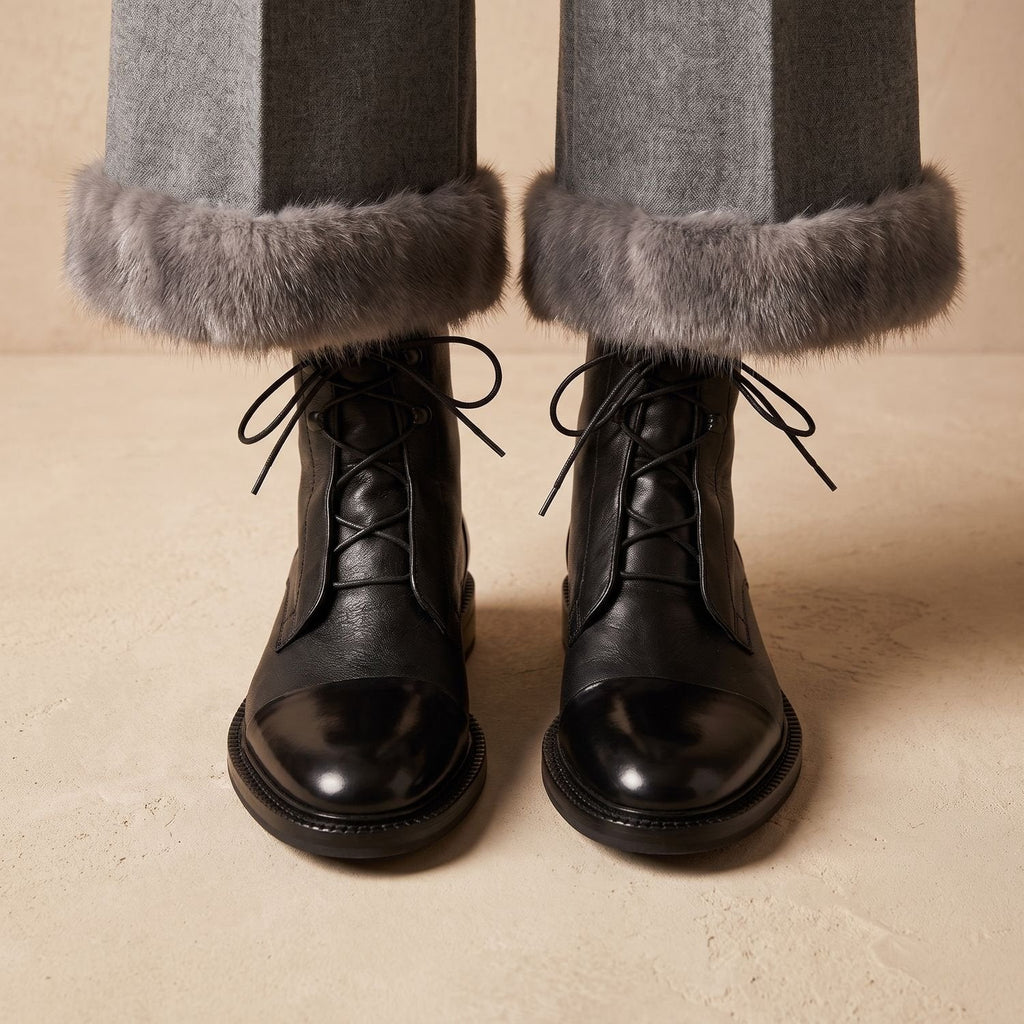 Women's Retro-Inspired Lace-Front Boots with Removable Insole