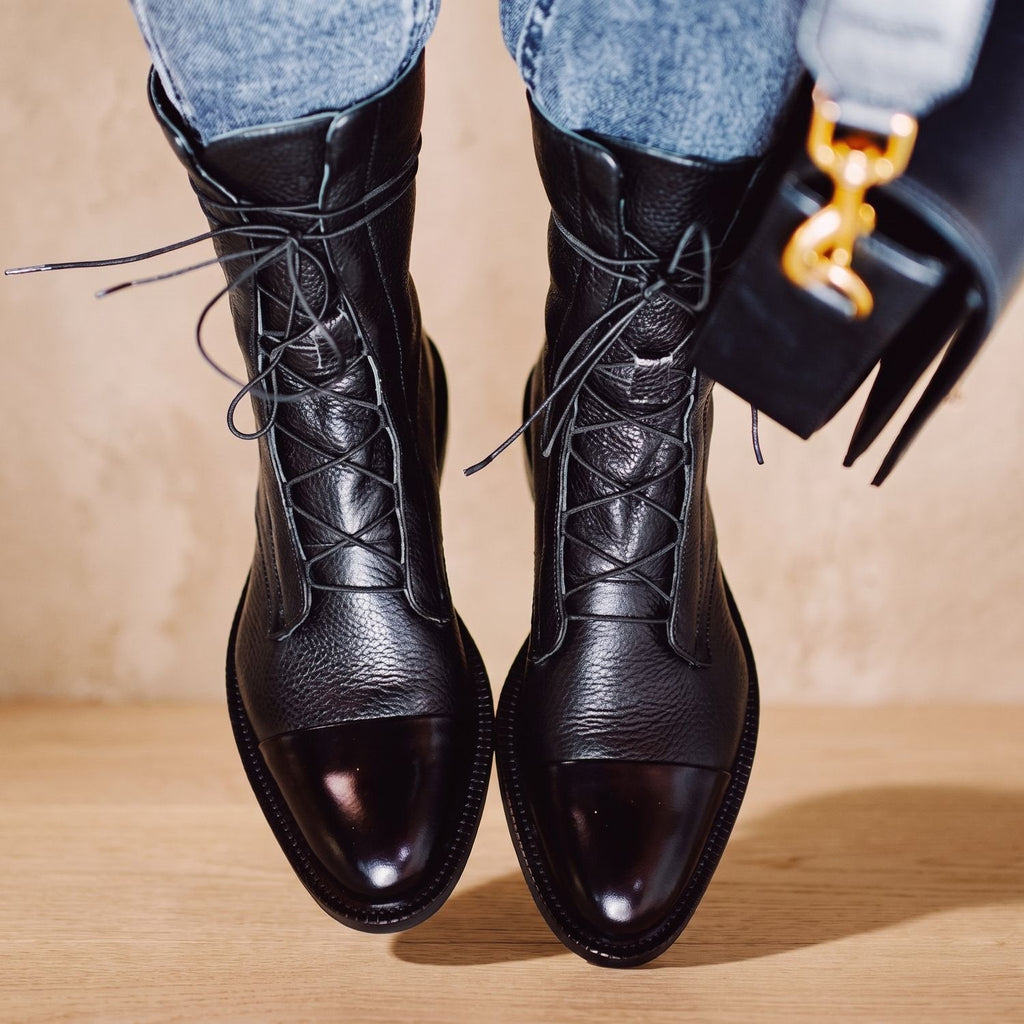 Women's Retro-Inspired Lace-Front Boots with Removable Insole