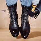 Women's Retro-Inspired Lace-Front Boots with Removable Insole