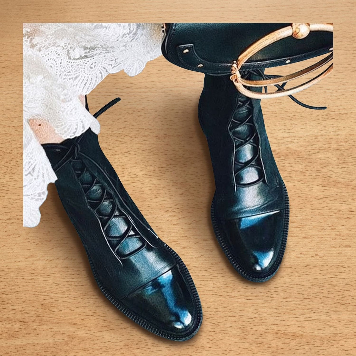 Women's Retro-Inspired Lace-Front Boots with Removable Insole