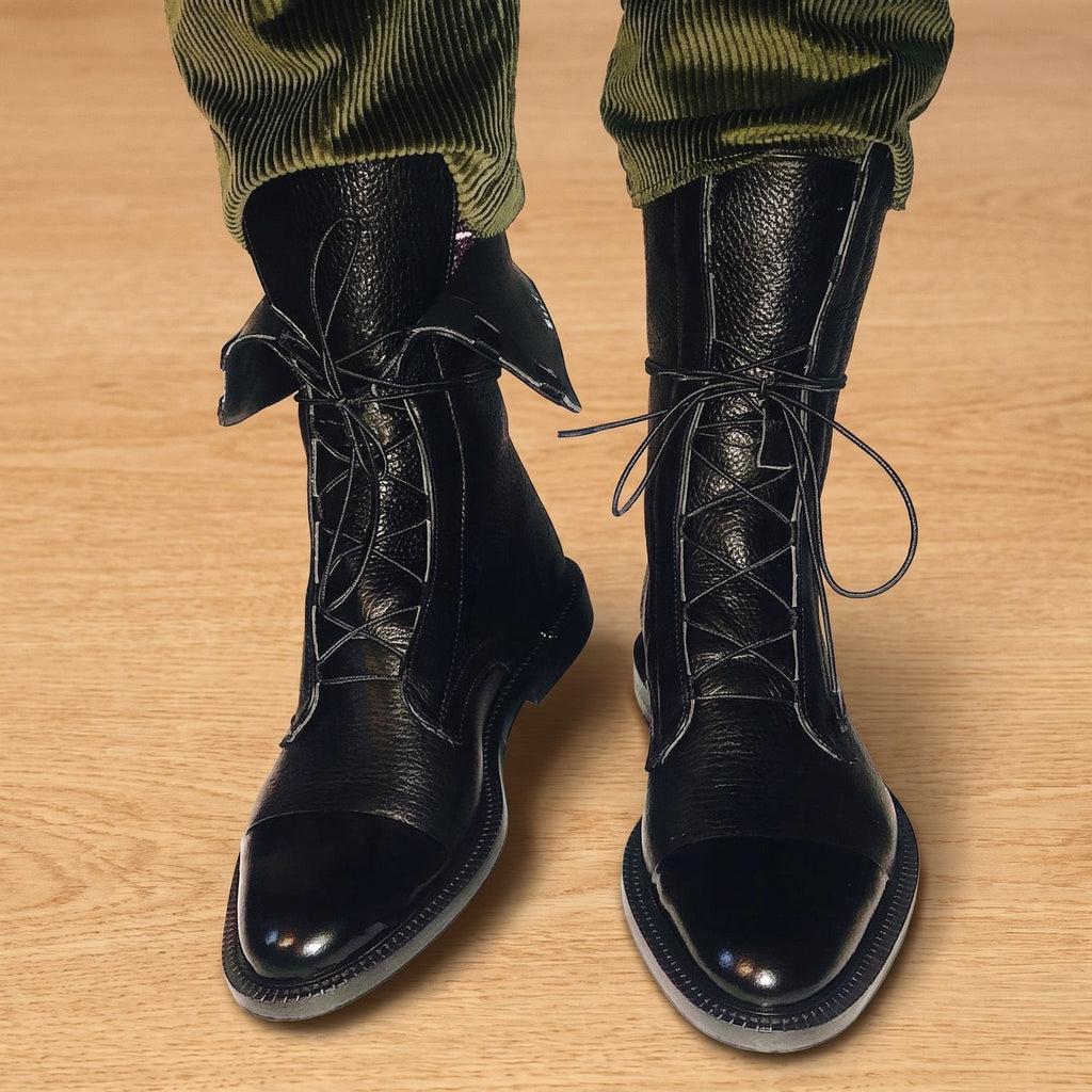 Women's Retro-Inspired Lace-Front Boots with Removable Insole