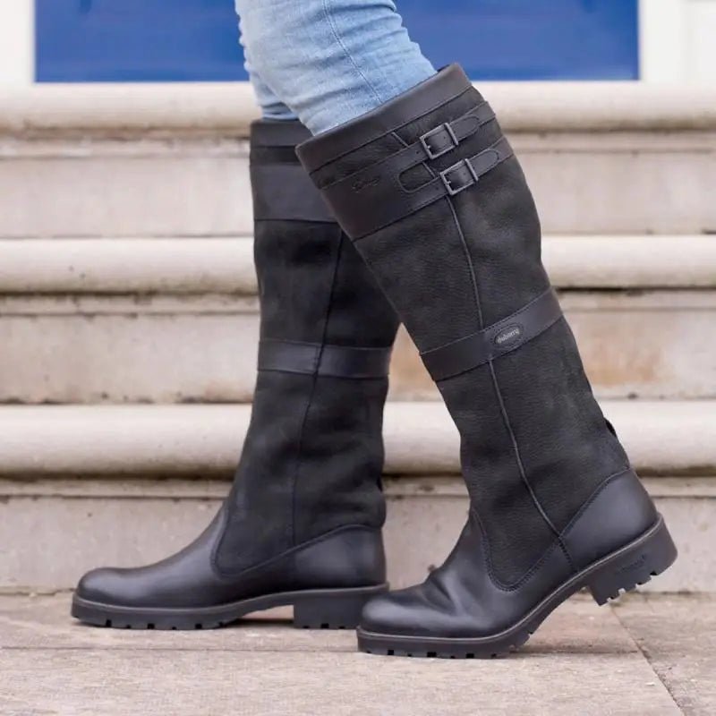 Women's Breathable Waterproof-Lined Country Boots with Two Buckles - Black