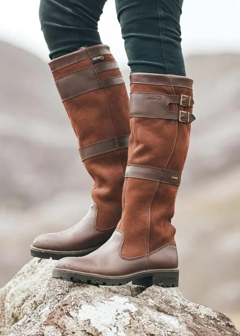 Women's Breathable Waterproof-Lined Country Boots with Two Buckles - Brown