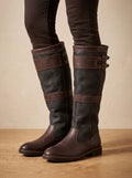 Women's Pull-On Waterproof Country Boots with Double Ankle Straps - Coffee