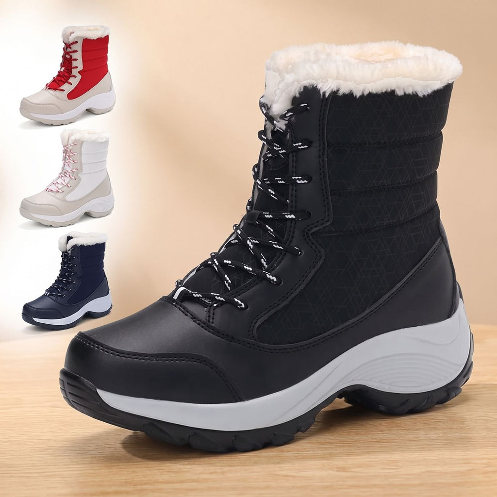 Women's Mid-Calf Lace-Up Winter Boots with Faux Fur Collar