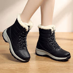 Women's Mid-Calf Lace-Up Winter Boots with Faux Fur Collar