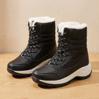 Women's Mid-Calf Lace-Up Winter Boots with Faux Fur Collar