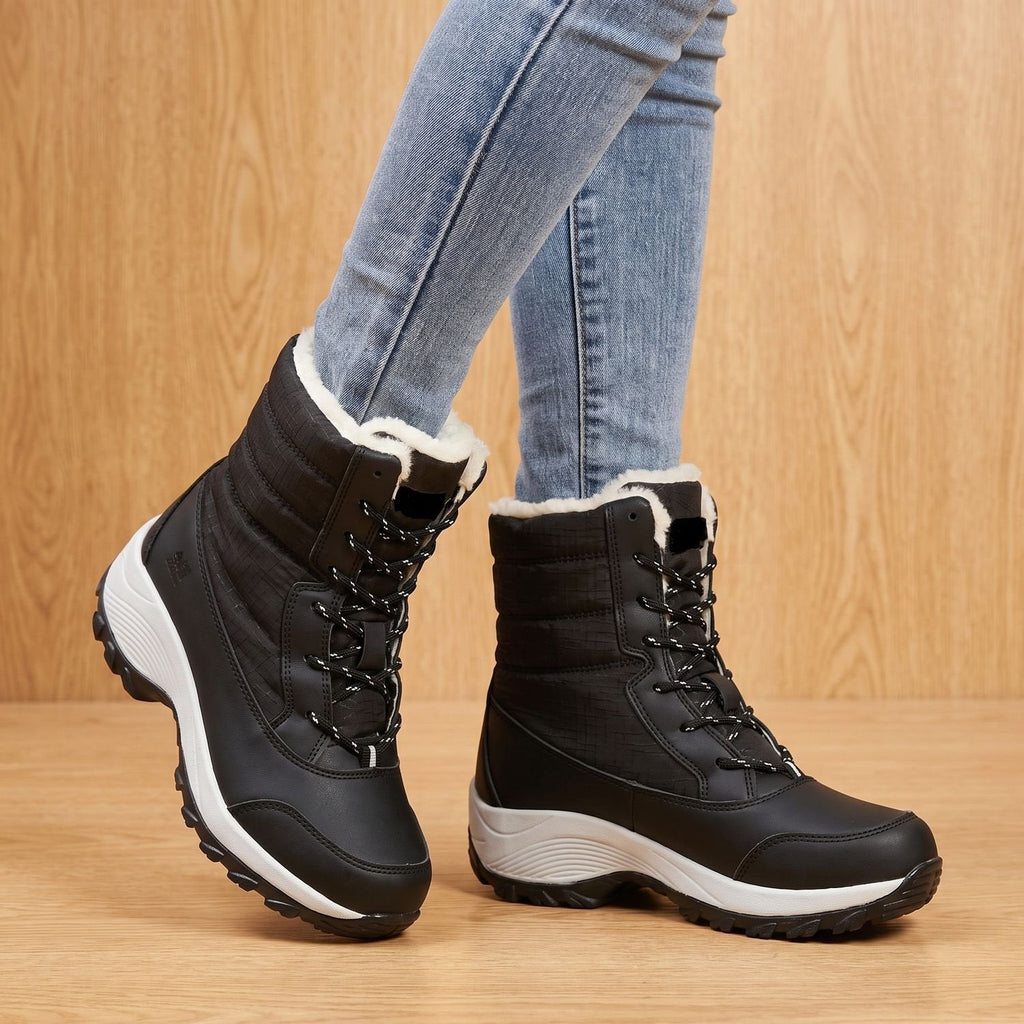 Women's Mid-Calf Lace-Up Winter Boots with Faux Fur Collar