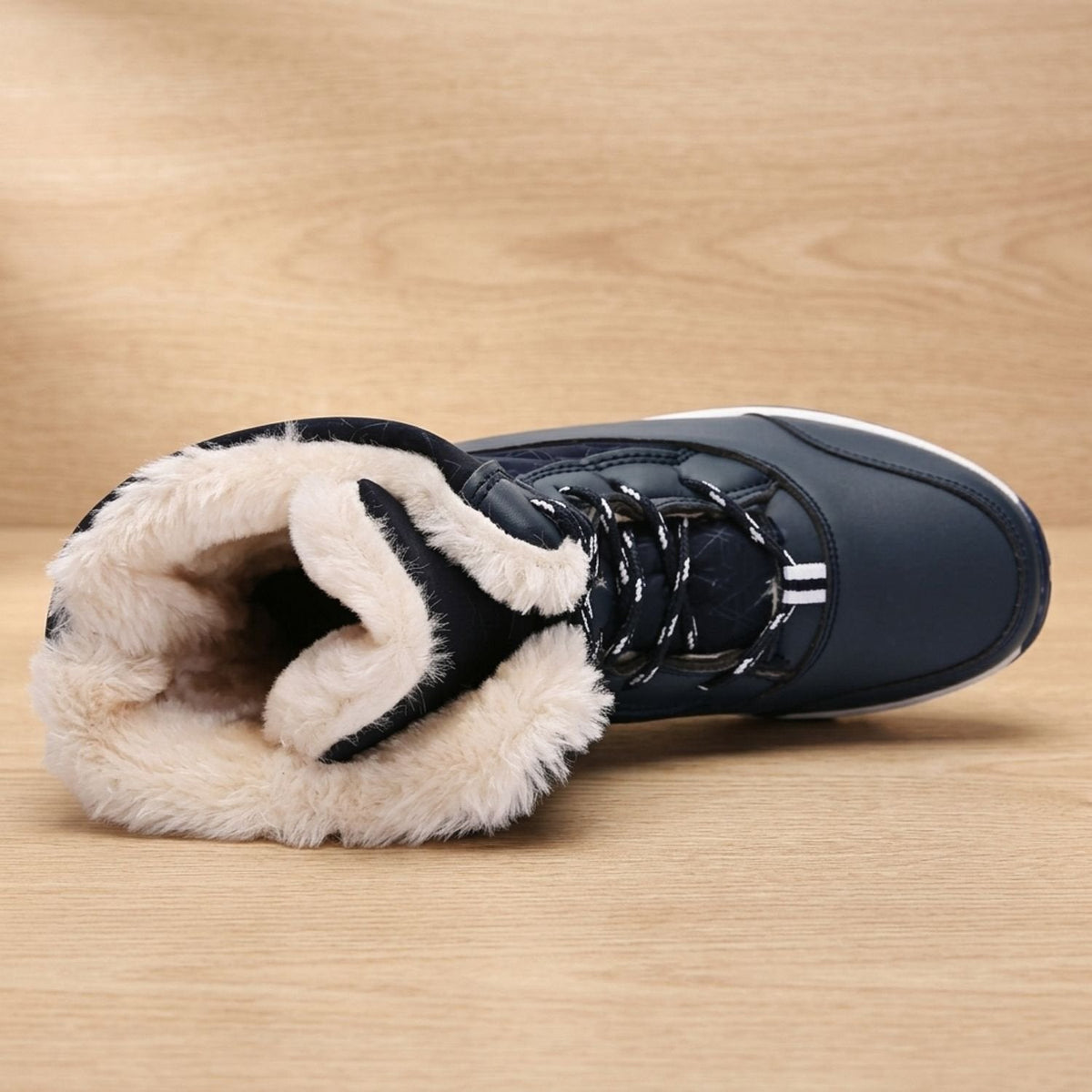 Women's Mid-Calf Lace-Up Winter Boots with Faux Fur Collar