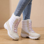 Women's Mid-Calf Lace-Up Winter Boots with Faux Fur Collar