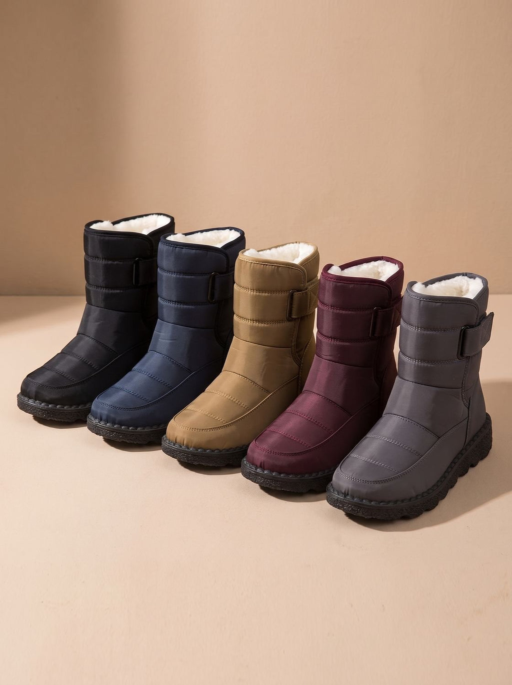 Women's Deep-Tread Nylon Winter Boots with Fleece Lining and Buckle