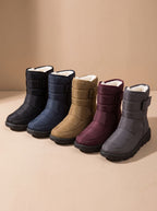 Women's Deep-Tread Nylon Winter Boots with Fleece Lining and Buckle