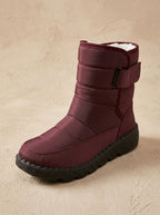 Women's Deep-Tread Nylon Winter Boots with Fleece Lining and Buckle - Red
