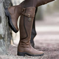 Women's Waterproof Tall Leather Boots with Gel Insole and Grip Sole - Dark Brown