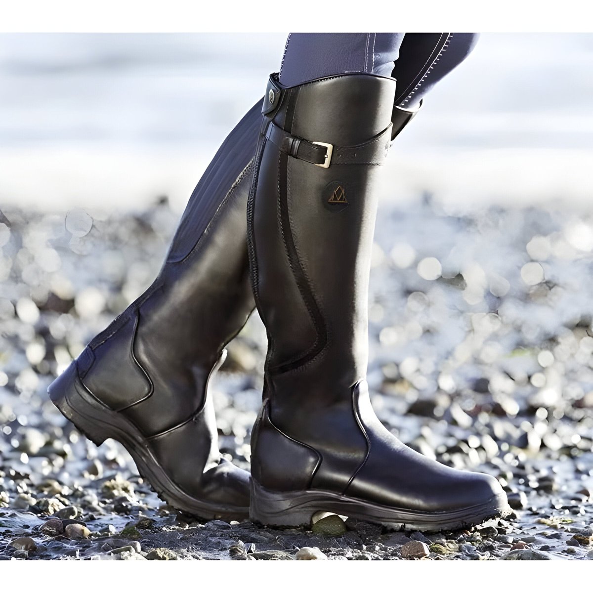 Women's Waterproof Tall Leather Boots with Gel Insole and Grip Sole - Black