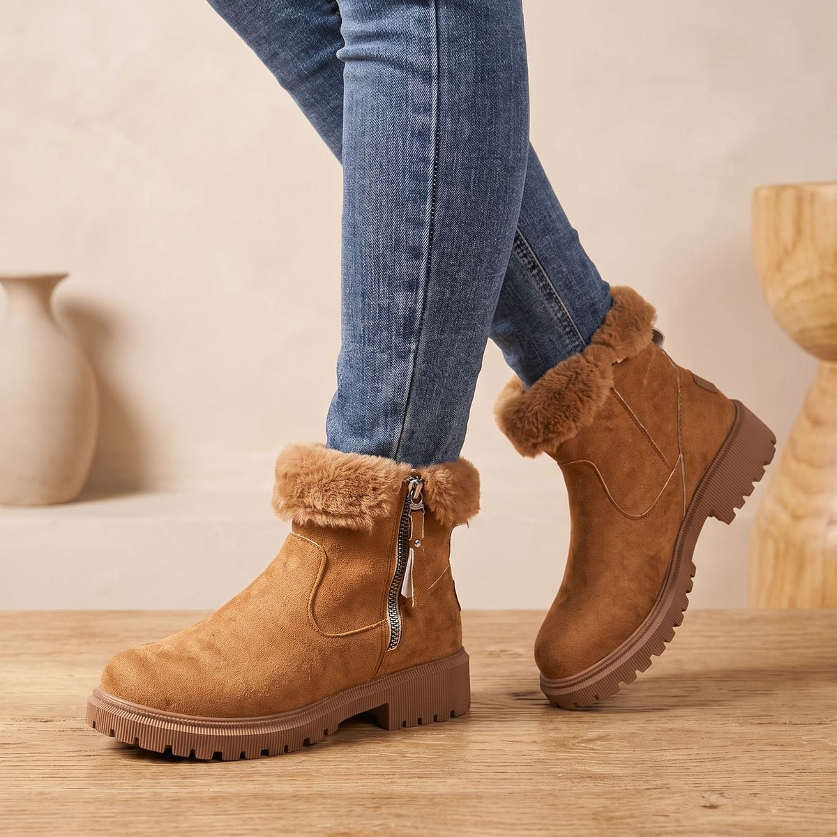 Women's Waterproof Lined Winter Ankle Boots with Removable Insole