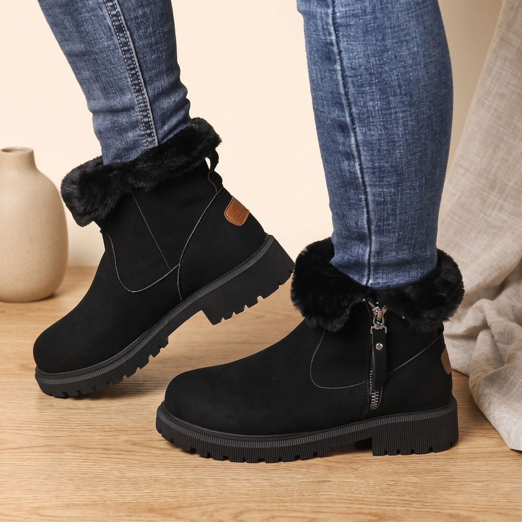 Women's Waterproof Lined Winter Ankle Boots with Removable Insole - Black