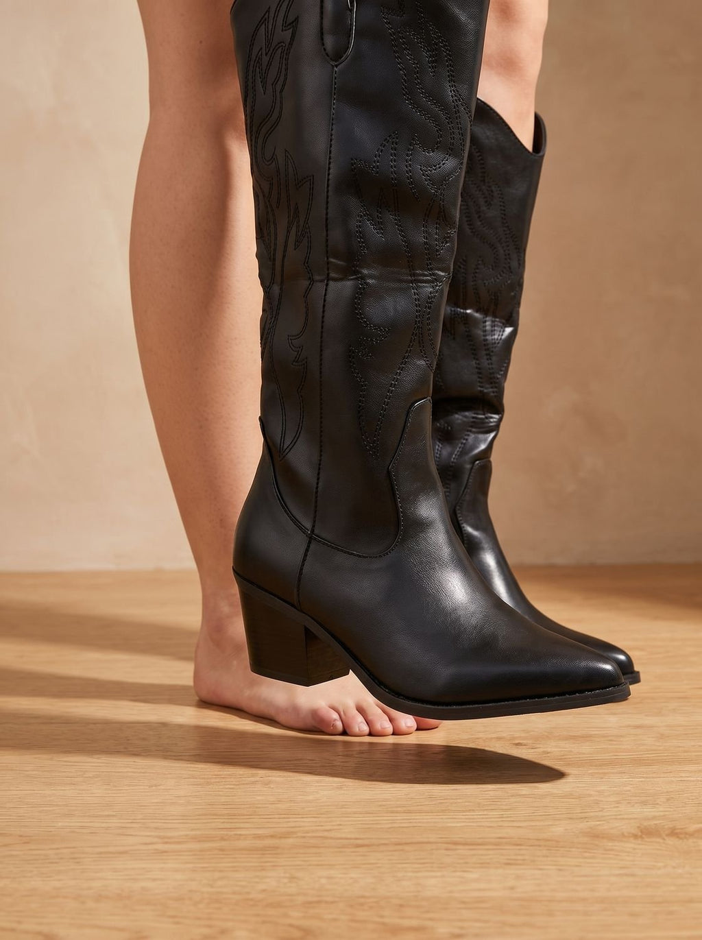Women's Embroidered Western Knee-High Boots with Wide-Calf Fit