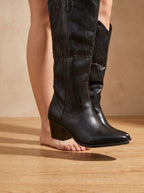 Women's Embroidered Western Knee-High Boots with Wide-Calf Fit