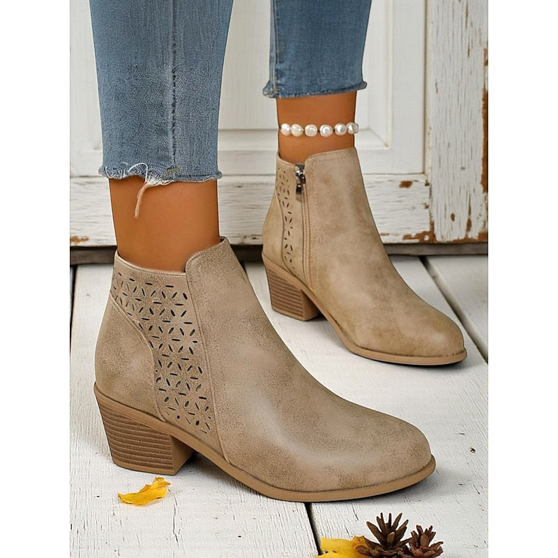Women's Classic Cutout Ankle Boots with Easy Side Zip