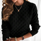Women's Ribbed-Trim Crew Neck Jumper with Raised Cable Stitch