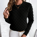 Women's Ribbed-Trim Crew Neck Jumper with Raised Cable Stitch - Black
