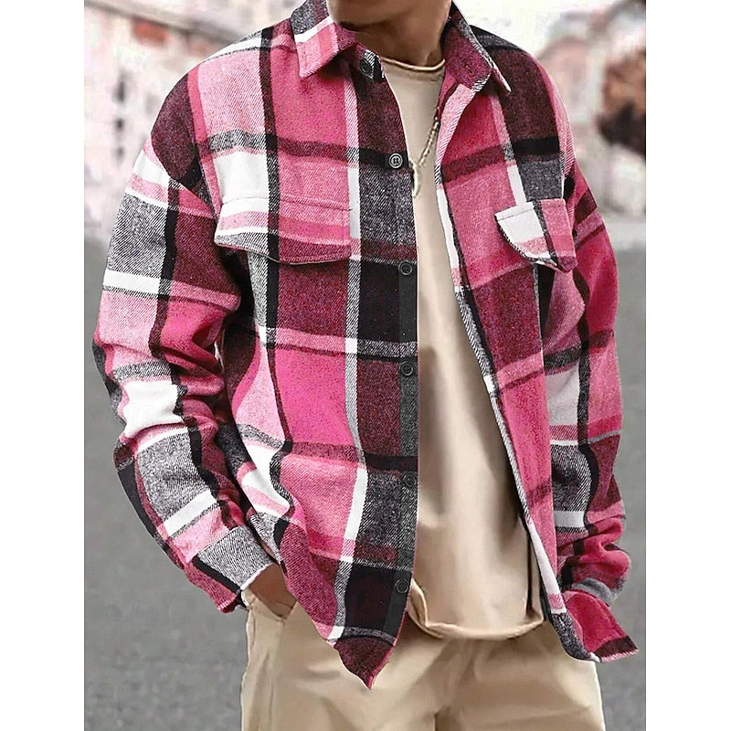 Men's Timeless Check Shirt Jacket to Wear Open or Buttoned - Pink