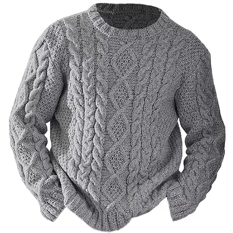 Men's Traditional Cable Knit Crew Neck Pullover - Light Grey